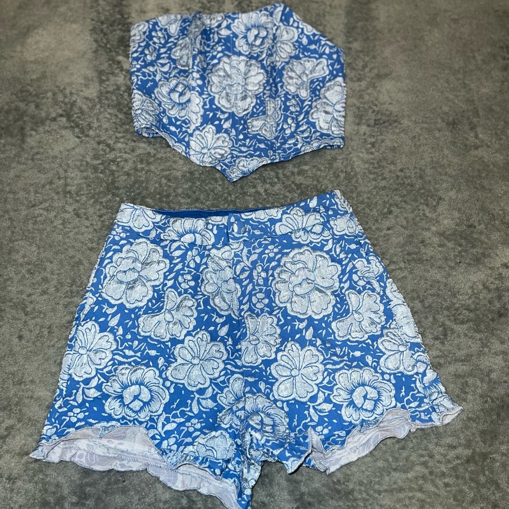 SHEIN blue short set with corset top